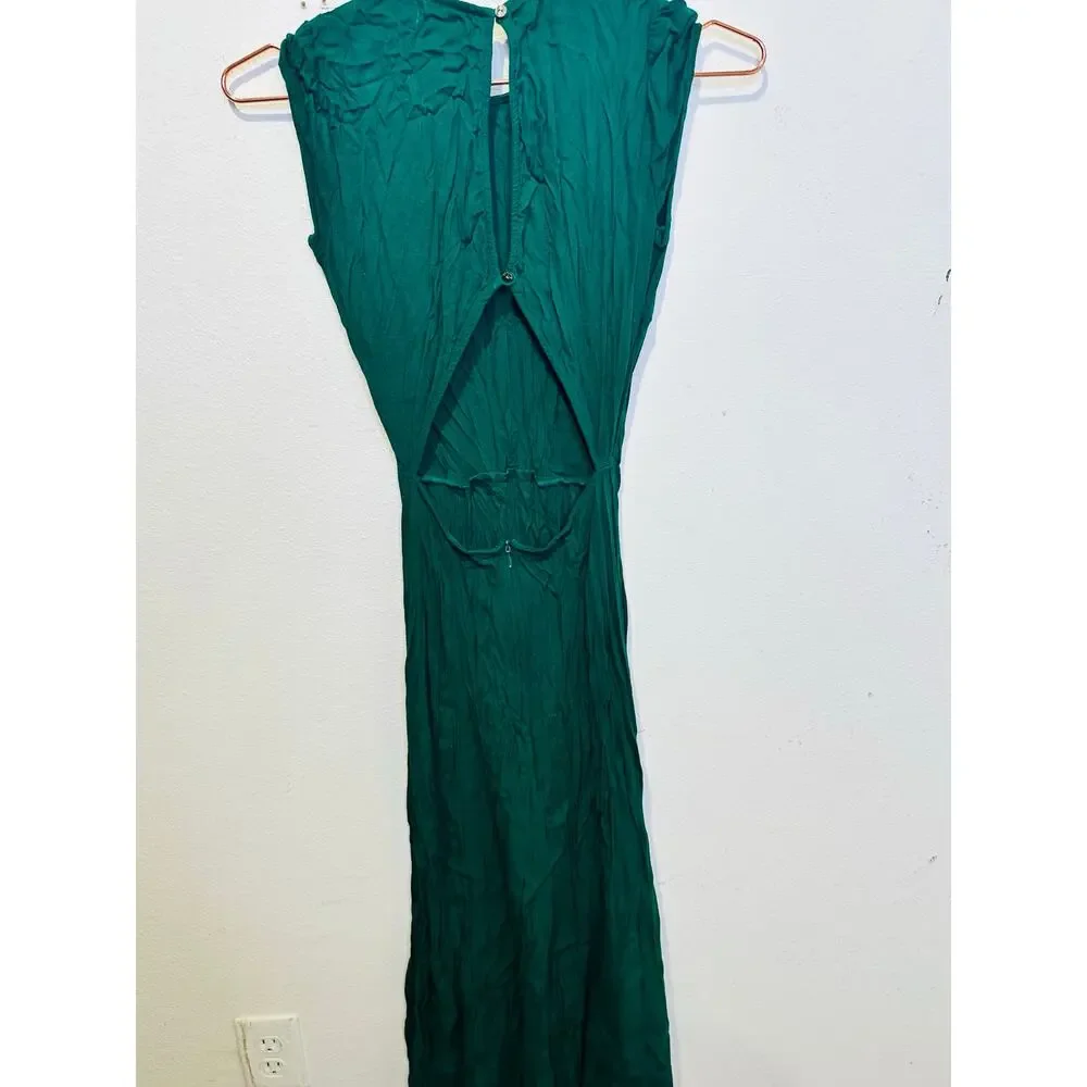 REFORMATION Emerald Green A-Line Crewneck Cap Sleeves Gavin Midi Dress Size 4 - Picture 4 of 12